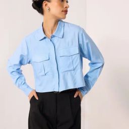 VIRGIO Blue Viscose Solid Long Sleeves Shirt-image-59