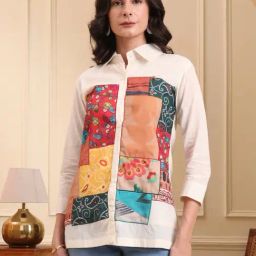 Yufta White Graphic Three-Quarter Sleeves Shirt-image-3