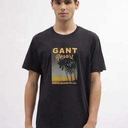 Gant Black Cotton Relaxed Fit Printed T-Shirt-image-23