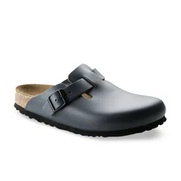 Birkenstock Unisex Blue Regular Width Boston Natural Leather Solid Clogs-image-84