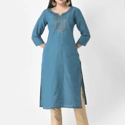 Span Blue Embroidered A Line Kurta-image-20