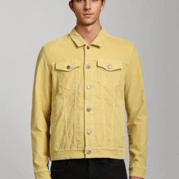 Louis Philippe Yellow Slim Fit Texture Denim Jacket-image-112
