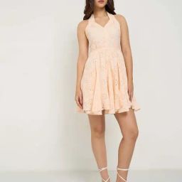 Honey By Pantaloons Peach Cotton Slim Fit Embroidered Dress-image-48