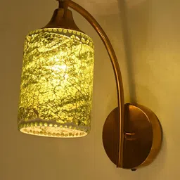SOMIL Green & Gold-Toned Printed Glass Cylinder Shaped Wall Lamp-image-45