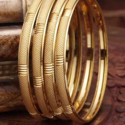 Zeneme 24K Gold Plated Handcrafted Textured Bangles for Women Set of 4-16