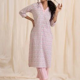 Akiso Aloha Pink Tribal Print V Nech Kurta-image-28