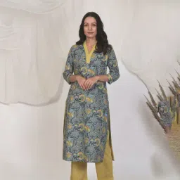 Akiso Gulkari V Neck Kurta In Blue And Yellow-picture-9