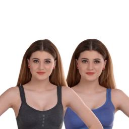 AROUSY Blue & Black Cotton Beginner's Bra - Pack Of 2-picture-14
