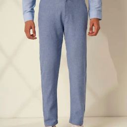SELECTED HOMME Blue Organic Cotton Slim Fit Solid Trousers-image-96