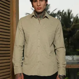Campus Sutra Beige Polycotton Regular Fit Textured Shirt-image-91
