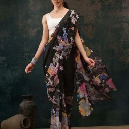 Silk Land Black Printed Saree With Unstitched Blouse-image-17