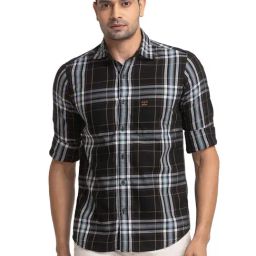 Colorplus Black Tailored Fit Checks Shirt-image-0