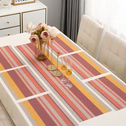HOKIPO Set Of 6 Multi-Stripes Table Placemats With Runner image 5