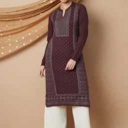 Melange by Lifestyle Maroon Woven Straight Kurta-image-92