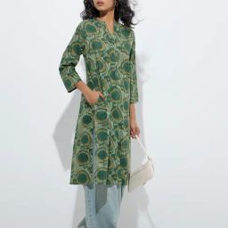 Utsa by Westside Green Floral Printed Straight Cotton Kurta-40