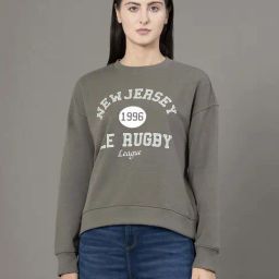 Red Tape Muted Olive Loose Fit Printed Sweatshirt-47