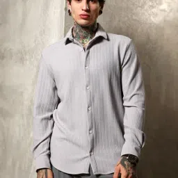 Campus Sutra Grey Poly Spandex Regular Fit Textured Shirt-image-84