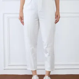 Iconic White Polyester Solid Pants-image-35