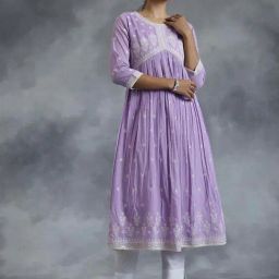 Libas Purple Cotton Embroidered A Line Kurta-image-54