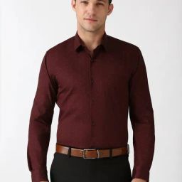 Peter England Maroon Cotton Slim Fit Printed Shirt-image-98