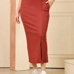 NEUDIS Wine Cotton Blend Regular Fit Skirt-image-9