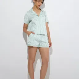 Wunderlove by Westside Sage Stripe Shirt and Shorts Set-picture-11