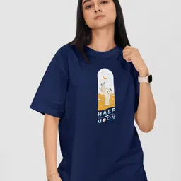 Moda Rapido Women Printed Drop-Shoulder Sleeves Applique T-shirt-image-57