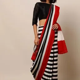 Craft Musium Striped Pure Cotton Saree With Blouse Piece-image-86