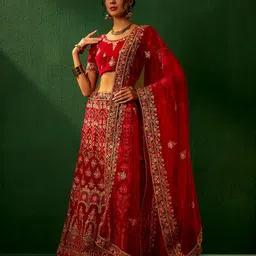 DEVATITHI Embroidered Thread Work Velvet Semi-Stitched Lehenga & Blouse With Dupatta-17