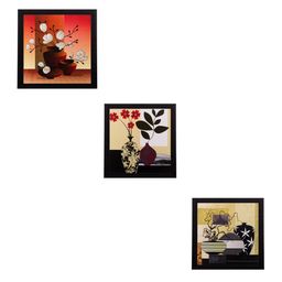 eCraftIndia Multicoloured Set of  3 Flowers & Vase UV Wall Art-27