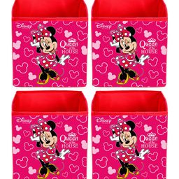 Kuber Industries Set Of 4 Pink & Black Disney Minnie Print Extra Large Foldable Storage Cube With Handle-52