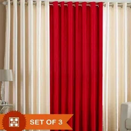 BELLA TRUE Cream & Red 3 Pieces Ripple Fold Long Door Curtain-image-36