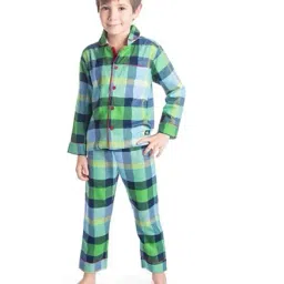 Cherry Crumble by Nitt Hyman Kids Green Checkered Dim Nightsuit-image-67