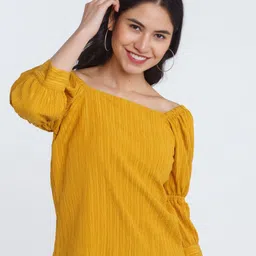 Zink London Women Yellow Striped Off-Shoulder Top-image-57