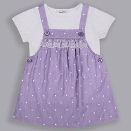 ShopperTree Short Sleeves Tee With Polka Dotted Dungaree - Purple-image-70