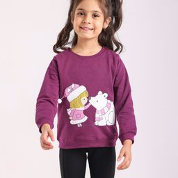 Babyhug Cotton Knit Full Sleeves Snow Bear Printed Sweatshirt - Violet-image-50