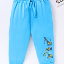 Babyhug Cotton Full Length Lounge Pants Construction Vehicle Print - Blue-image-5
