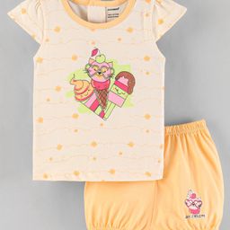Cucumber Cotton Half Sleeves Nightwear T Shirt and Shorts Set Bunny Print - Green-image-35