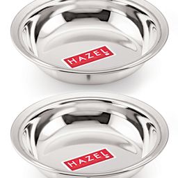 HAZEL Stainless Steel Plate Set Small Bowls Dish For Snacks Breakfast Bowls Pack of  2 - Silver-28