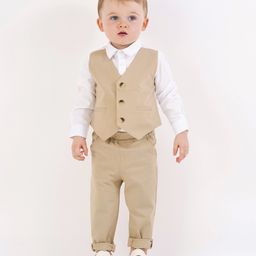 Bonfino Full Sleeves Solid Party Suit - Beige-image-67