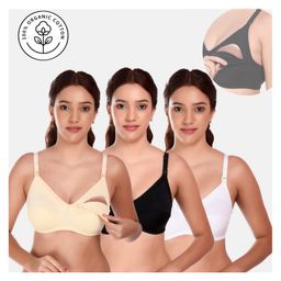 Elite Mom Pack Of 3 Solid Maternity Nursing Bra - Black & White-picture-28
