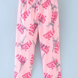 Doreme Cotton Lycra Knit Full Length Leggings Eiffel Tower Print -Pink-image-15