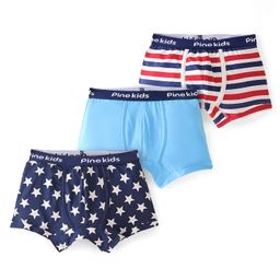 Pine Kids Cotton Spandex Knit Briefs Solid Star & Stripes Print Pack of 3- Multicolour-image-90