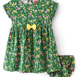 Babyhug Cotton Jersey Cap Sleeves Floral Printed Frock With Bloomer - Green-image-94