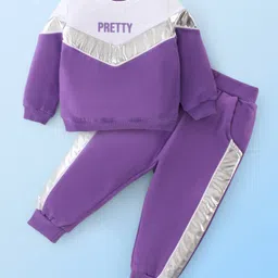 Babyhug Terry Knit Full Sleeves T-Shirt & Lounge Pant Text Print - Pink & Purple-picture-27