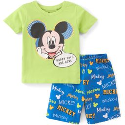Babyhug Disney Single Jersey  Knit Half Sleeves Short Set with Mickey Mouse Graphics - Green & Blue-image-82