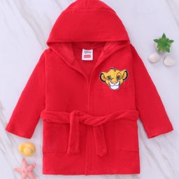 Babyhug Disney  Terry Knit Hooded Full Sleeves Bath Robe With Pockets and Front & Back Lion King Graphics - Red-image-15
