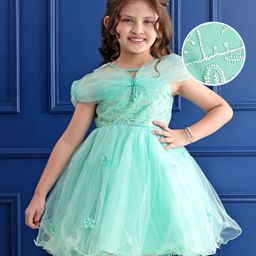 Mark & Mia Sleeveless Party Frock with Floral Embroidery & Pearl Detailing - Green-image-80