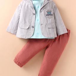 ToffyHouse Interlock Woven Party T-Shirt & Trouser Set With Full Sleeves Jacket - Maroon-image-35