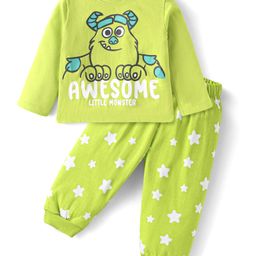 Babyhug Disney Single Jersey Knit Full Sleeves Night Suit with Sully Graphics - Limegreen-image-59